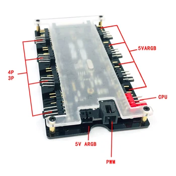 PWM Ventilators ARGB LED HUB Tālvadības pults 1 Līdz 8 Multi Way Splitter 5V 3PIN RGB +4PIN PWM Dzesētāja Ventilatoru Adapteris AURA ARGB Addressble