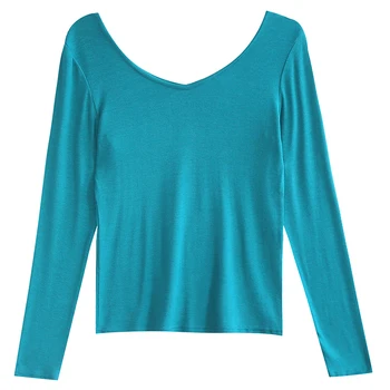 Pamata Kokvilnas T krekls Sievietēm, Multi Krāsu Plus Izmērs S-3XL Cietā U-veida kakla garām Piedurknēm Topi Tee Slim Stretchy футболка T02503B