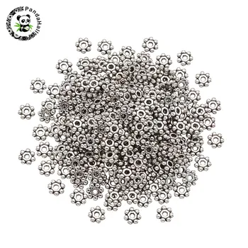 Pandahall 1000 gab Tibetas Antīka Sudraba Krāsā Distances Krelles Snowflakeg Rotaslietas Pieņemšanas DIY Aproce 4~4.5x1.5mm Caurumu:1mm
