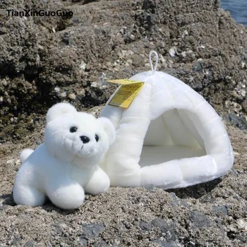 Par 18 cm baltais leduslācis ar 30cm sniega cave house plīša rotaļlietu,mīksto lelle dzimšanas dienas dāvanu h2134