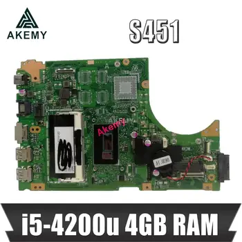 Par Asus S451 S451L V451 V451L S451LN S451LB S451LA Klēpjdators mātesplatē s451ln mainboard REV2.1 i5-4200u 4GB RAM Pārbaudīta