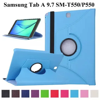 Par P550 SM-T550/T555 SM-P550 Tablete Lietā 360 Rotaing PU Ādas Vāks Priekš Samsung Galaxy Tab 9.7 collu T550 T555 gadījumā+filma+pildspalva