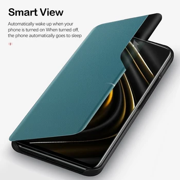 Par Xiaomi Poco M3 Gadījumā Smart View Ādas Magnētisko Flip Case Xiomi Pocom3 Mi Pocco PocoPhone M 3 Stāvēt Grāmatu, Tālruņa Vāciņu Coque