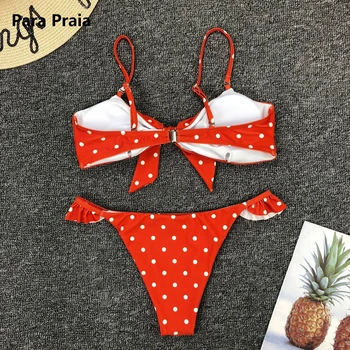Para Praia Gudrs Polka Dot Sandales Sexy Bikini Lenta Brazīlijas Bikini Komplekts 2020 Tie Flounced Peldkostīmi Pavada Push Up Peldkostīms