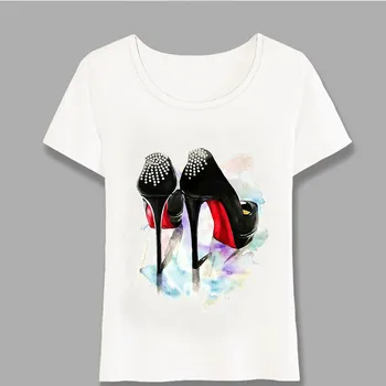 Parīzes Modes T-Krekls, Es Mīlu, Vienkārši Parīzes Sarkanas Kurpes Akvarelis Dizains Puse Sieviešu T Krekls Vintage Ikdienas Topi Hipster Tees