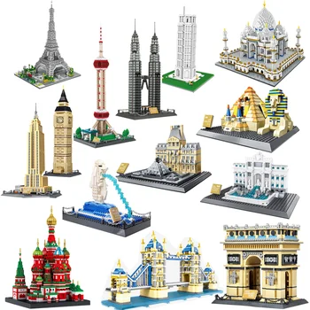Pasaules Slaveno Arhitektūras Pilsētu Street View Taj Mahal Luvras Piramīdas, Lielais Bens Londonā, Celtniecības Bloki, Ķieģeļi, Bērnu Rotaļu Dāvanu