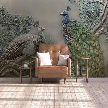 Pasūtījuma 3D Reljefa Lielu Koku Pāvs Foto Sienas Apdares Apgleznošana Ķīniešu Stilā Studiju Dzīvojamās Istabas Interjera Dizaina Sienas Tapetes