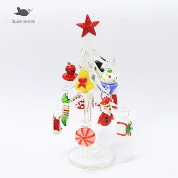Pasūtījuma Roku darbs Murano Caurspīdīgs Stikls Ziemassvētku Koku Statuetes Dekoratīvi Ziemassvētku Rotājumi 12pcs Piekariņi Piederumi Kulons Dāvanu