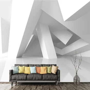 Pasūtījuma Sienu Tapetes, 3D Stereo Telpu Ģeometrisko Ēkas Fresco Dzīvojamā Istabā TV Pētījums 