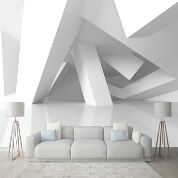 Pasūtījuma Sienu Tapetes, 3D Stereo Telpu Ģeometrisko Ēkas Fresco Dzīvojamā Istabā TV Pētījums 