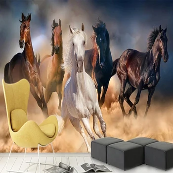 Pasūtījuma Sienu Tapetes, 3D Stereo Zirgu Dzīvnieku Sienas Gleznojums, Dzīvojamā Istaba Studiju Classic Mājas Dekoru Fresco Papel De Parede 3D Sala