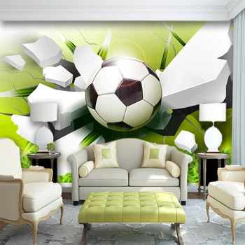 Pasūtījuma sienas Sienas neausta Tapetes Mūsdienu 3D Stereoskopiskās Futbola Broken Sienas Dzīvojamā Istabā Dīvāns TV Fona Foto Tapetes