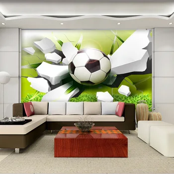 Pasūtījuma sienas Sienas neausta Tapetes Mūsdienu 3D Stereoskopiskās Futbola Broken Sienas Dzīvojamā Istabā Dīvāns TV Fona Foto Tapetes
