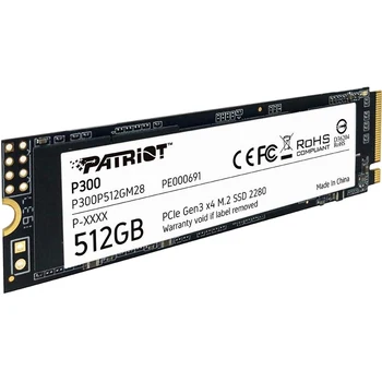 Patriot SSD P300 SSD, M. 2, 512 gb, PCI-Ex4, lasīt: 1700 Mb / s, rakstīšanas: 1200 Mb / s, QLC 3D