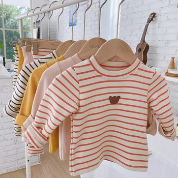 Pavasara Bērnu ar garām Piedurknēm Karikatūra Lācis Svītrains T-Krekls + Casual Bikses Zēnu Apģērbu Komplekti Bērniem 2gab Tērpi Homewear Drēbes