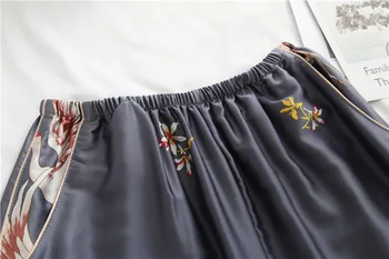 Pavasara Rudens Sieviešu Pidžamas Komplekti Bikses ar Sexy Dāmas Zīda Satīna Naktsveļu Drēbes Pijama garām Piedurknēm Sleepwear Pyjama Femme