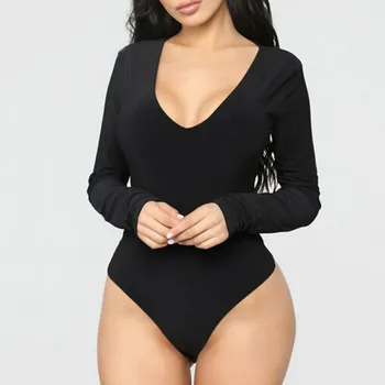 Pavasara Sievietes Gadījuma Sexy Garām Piedurknēm V-Veida Kakla Slim Bikses Stiept Siāmas Zemāko Jumpsuit Romper Uzvalks Džemperis Bodysuit Plus Lieluma