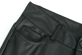 Pavasara Sievietes Pu Ādas Bikses plus lieluma Sexy Black Stiept Bodycon Bikses Sievietēm Augsta Vidukļa Ilgi Gadījuma zīmuli bikses S-3XL
