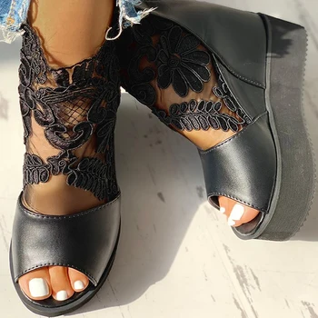 Pavasara Sieviešu Sandales Augstpapēžu Gadījuma Etniskā Atvērtu Purngalu, Ķīļi Platformas Augstuma Palielināšana Chunky Dāmas Kurpes Zapatos Mujer De
