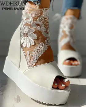 Pavasara Sieviešu Sandales Augstpapēžu Gadījuma Etniskā Atvērtu Purngalu, Ķīļi Platformas Augstuma Palielināšana Chunky Dāmas Kurpes Zapatos Mujer De