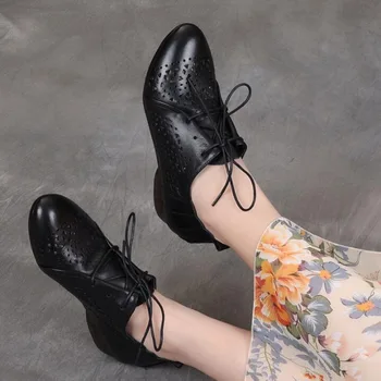 Pavasara Vasaras Apavi Sievietēm, Dzīvokļi Īstas Ādas Sieviešu Dobi Oxford Black Flat Norādīja Toe Kurpes Roku Darbs Femmes Chaussures
