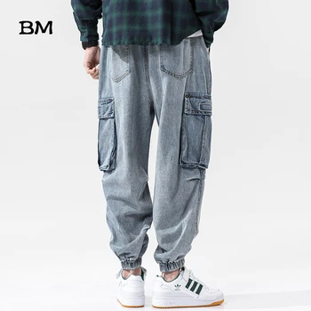 Pavasara korejiešu Stila Drēbes Plus Izmēra 5XL Modes Hip-Hop Harēma Džinsi Vīriešiem Gadījuma Zaudēt Deviņu Punktu Bikses Streetwear Joggers