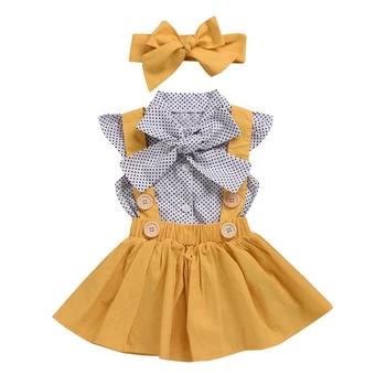 Pavasarī Baby Meitene ar garām Piedurknēm Polka Dot Print Loku Krekls Mini Siksna, Svārki, Galvas Gadījuma Tērpiem, Komplekti WEIXINBUY