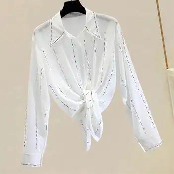 Pavasarī Un Rudenī Jaunu Šifona Dimanta Krekls Sieviešu Apģērbu Long Piedurknēm Viena Krūtīm, Savukārt Apkakle Modes Krekls