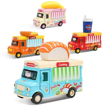 Pavelciet Atpakaļ Auto Pārtikas Kravas Transportlīdzeklis Rotaļu Auto ar Mūziku, Gaismas saldējums Burger Autobusu, Kravas automašīnu Modelis Bērniem Educationl Rotaļlietas, Dāvanu Kastē