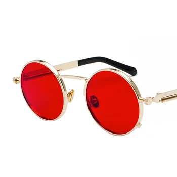 Peekaboo skaidrs, sarkans saulesbrilles vīriešiem steampunk 2019 metāla rāmis retro vintage apaļā saules brilles sievietēm black uv400