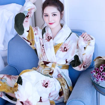 Peldmētelis Kimono Coral Fleece halāti sieviešu Ziemas Drēbes Sirds biezas sieviešu silts peldmētelis karikatūra nightie Sleepwear