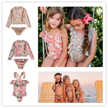 Peldēt nēsā meiteņu drēbes ziedu bikses+krekli meitenēm savirmot tērpiem pateicības kids apģērba peldēt tērpi bērniem, drēbes 2gab
