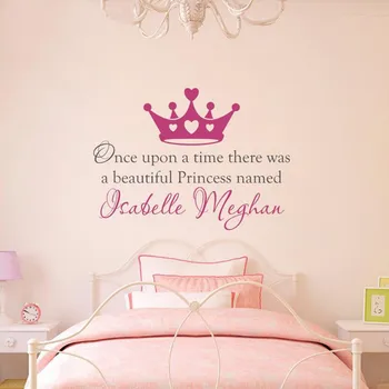 Personalizētu Nosaukums Princess Crown Tapetes Reiz Citātus Uzlīmes Pēdiņas Noņemams Mākslas Vinila Kids Guļamistaba Dekors Q145