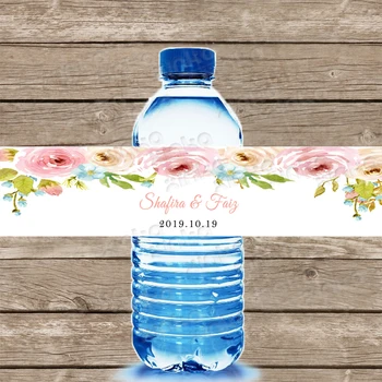 Personalizētu Ziedu Akvarelis, Līgavas Dušas Ūdens Etiķetes, Ūdens Pudeles Etiķetes Pielāgojama, Rozā Ziedu Kāzas