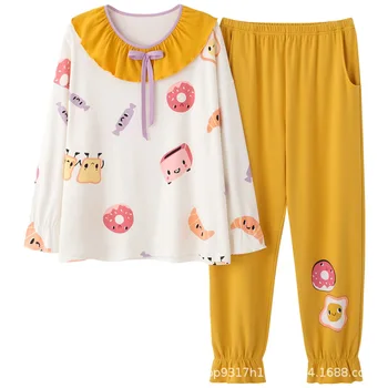 Pidžamas Sieviešu korejiešu Stilā Salds un Cute Princese Stila Kokvilnas Pidžamas garām piedurknēm Studentu Uzvalks Ērti Sievietēm Sleepwear