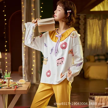 Pidžamas Sieviešu korejiešu Stilā Salds un Cute Princese Stila Kokvilnas Pidžamas garām piedurknēm Studentu Uzvalks Ērti Sievietēm Sleepwear