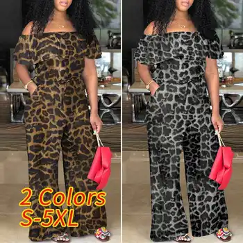 Pie Pleca Jumpsuit Sieviešu Leopards Drukāt Puse Kombinezonus VONDA ir 2021. Vaļīgas Bikses Sexy Īsām Piedurknēm Playsuits Pantalon Femme 5XL