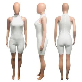 Pie Pleca Sieviešu Kombinezonus Jumpsuit Šorti Vasaras Sexy Piedurknēm Bodycon Playsuit Vienkrāsainu Pludmales Stilu Viens Gabals Apģērbs