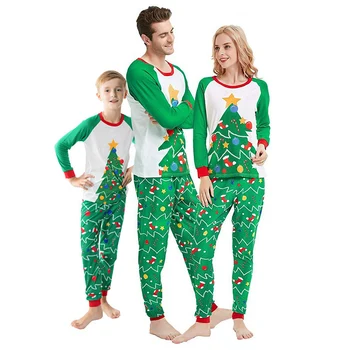 Pieaugušo Bērnu Ziemsvētki Puse Naktsveļu Uzstādīt Ziemassvētku Pidžamu Komplekts 2 Gabals Sleepwear Kokvilnas Pieaugušo Kids Sleepwear Ģimenes Atbilstošas Drēbes
