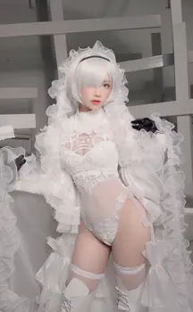 [Pielāgots] Anime NieR:Automāts 2B Līgava Kāzu Kleitu Puse Balta un Melna Vienādu Cosplay Kostīms Sieviešu Halloween Bezmaksas Piegāde