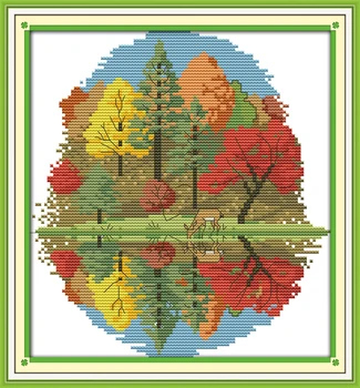 Piepilsētas četri gadalaiki, pavasarī, vasarā, rudenī cross stitch komplekts ziedi 14ct 11ct skaits izšuvumi DIY roku darbs, rokdarbi plus