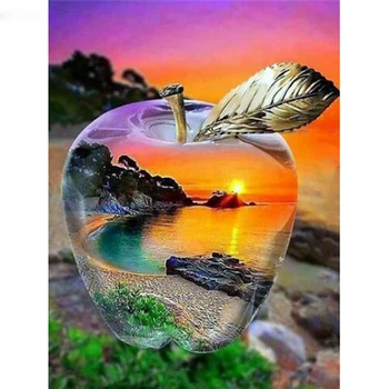 Pilnu Kvadrātveida Cross Stitch Mozaīkas Dimanta Izšuvumi pludmales saulrietu Apple Kristāla 5D DIY Dimanta Krāsošana fantasy art Mājas Dekoru