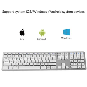Pilnībā Izmērs 109 Atslēgas Bezvadu Tastatūra Android PC Bluetooth 3.0 Bezvadu Tastatūru Ar Ciparu Atbalsts Apple, Android vai Windows