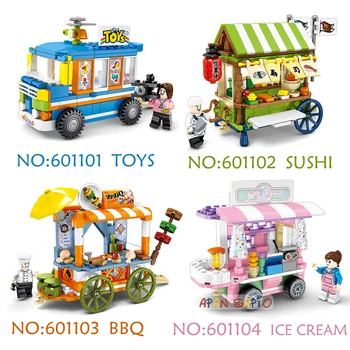 Pilsētas Ielu Celtniecības Bloki, Uzkodu Kabīne saldējums Automašīnas Kravas automašīnu Izglītojošas Rotaļlietas Bērniem Ķieģeļi Saderīgs ar Zīmoliem Draugiem