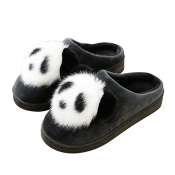 Plus Izmēri 36-41 Sieviešu Čības Ziemas Kažokādas Čības Melnā, Rozā, Pelēka Gudrs Panda Silts Plīša Iekštelpu apavi Plīša Apavi