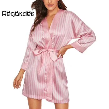 Plus Lieluma Sexy Apakšveļa Sievietēm, kas Zīda Svītrainas Drēbes ar garām Piedurknēm Satīna Peldmētelis Kāzu Līgava Sleepwear Pidžamas halāti#g3