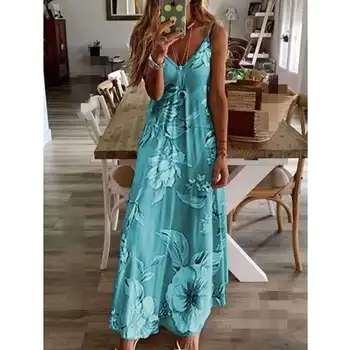 Plus Lieluma Vasaras 2020 Bez Piedurknēm Maxi Kleita Zaudēt Sieviešu Apģērbu Ar V-Veida Kakla Sexy Beach Kleitu Modes Dāmas Garās Kleitas Vestidos