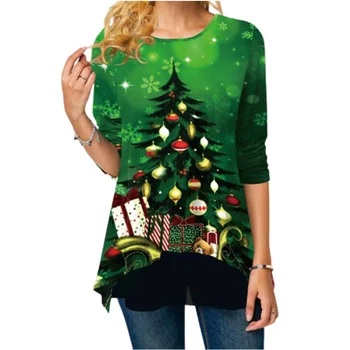 Plus Lieluma Ziemassvētku Sniegavīrs Drukāt Sieviešu T krekls ar garām Piedurknēm Zaudēt Gadījuma Karikatūra Ilgi, T krekli, 3XL 4XL 5XL Priecīgus Ziemassvētkus Topi