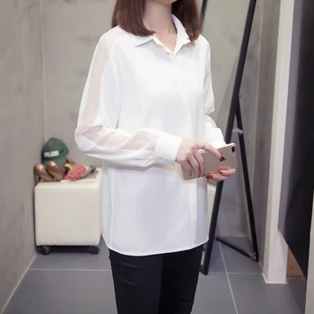 Plus izmērs ar garām piedurknēm, sieviešu topi un blūzes 2019 rudens apģērbu korejas modes lielizmēra linuma acu raibs birojs dāmu krekli 4xl