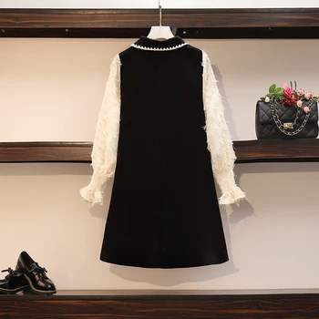 Plus lieluma biroja dāmas eleganta mini kleitas, sieviešu rudens modes garām piedurknēm raibs savukārt apkakle streetwear korejiešu kleita